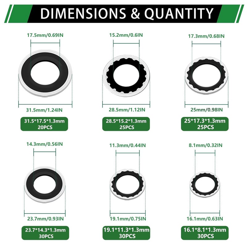 Japtend 160PCS Air Conditioning System Compressor Seal Washers Assortment Kit, 6 Sizes Automotive A/C Compressor Port Bonded Seal Gasket Kit (Black) - Image 2